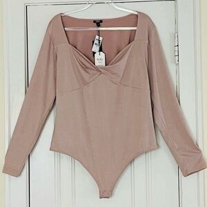 NWT EXPRESS Pink Metallic Sz XL Y2K Sweetheart Neck Coquette Contour Bodysuit